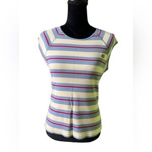 Polo Jeans Company Ralph Lauren Womens Striped Y2K Short Sleeve Top Blue Red M